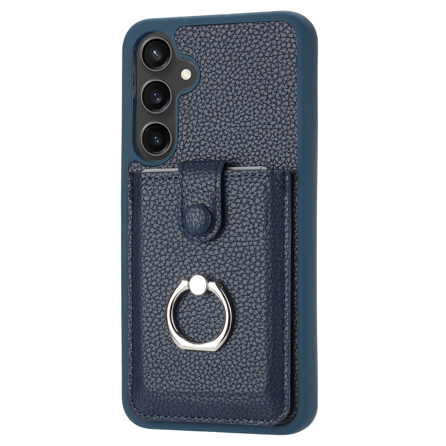 For Samsung Galaxy A16 5G / A16 4G Case Drawing Type Card Slots Litchi Texture Leather Back Cover with Ring Kickstand - Blue