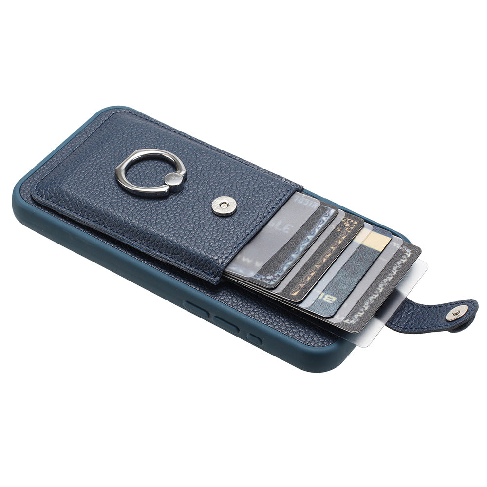 For Samsung Galaxy A16 5G / A16 4G Case Drawing Type Card Slots Litchi Texture Leather Back Cover with Ring Kickstand - Blue