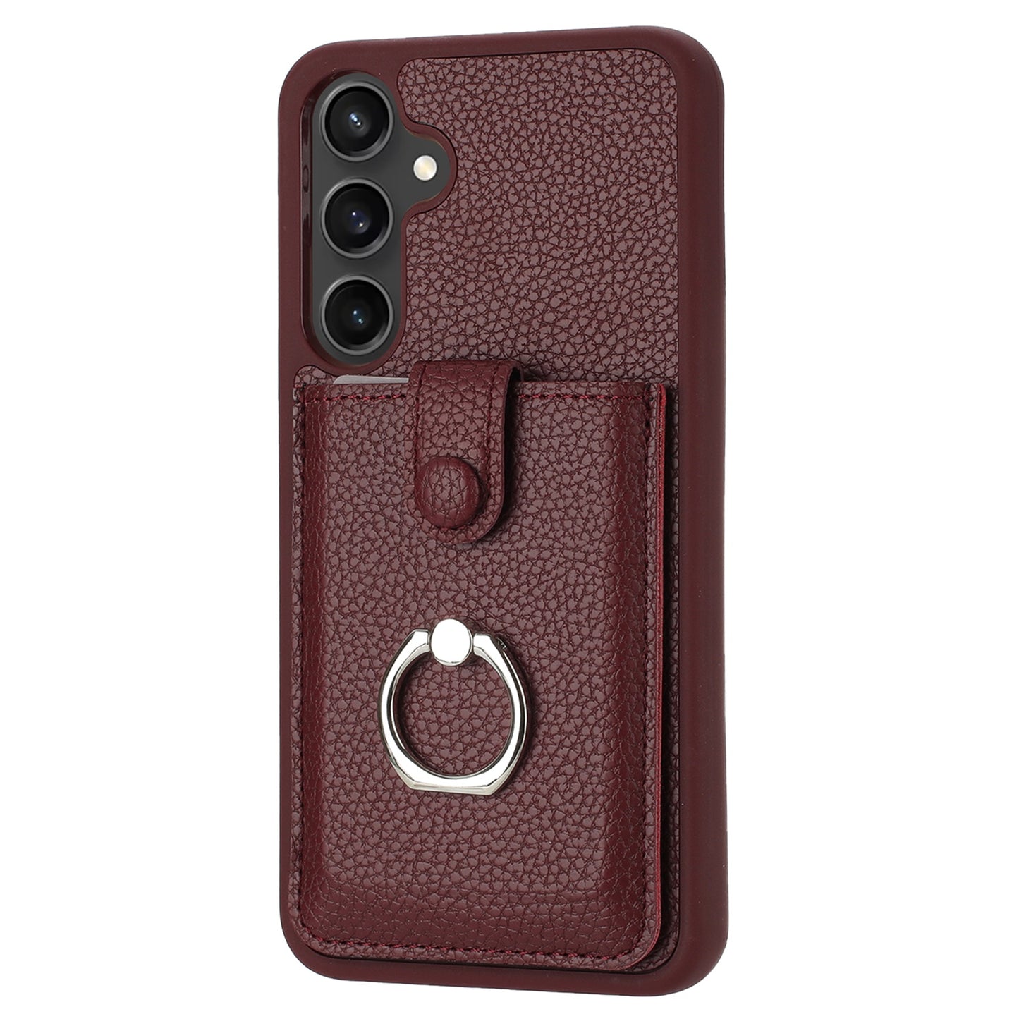 For Samsung Galaxy A16 5G / A16 4G Case Drawing Type Card Slots Litchi Texture Leather Back Cover with Ring Kickstand - Wine Red