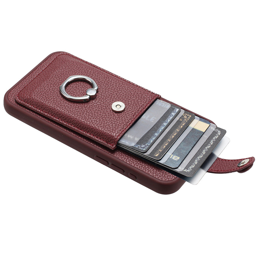 For Samsung Galaxy A16 5G / A16 4G Case Drawing Type Card Slots Litchi Texture Leather Back Cover with Ring Kickstand - Wine Red