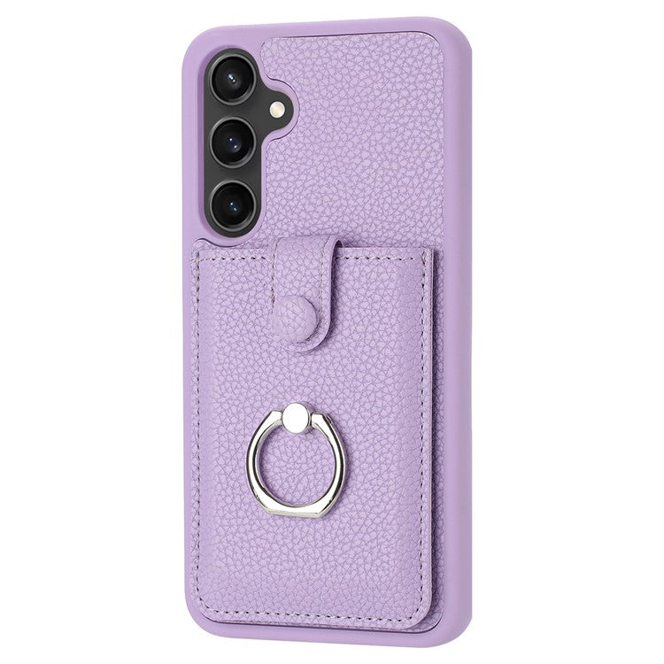 For Samsung Galaxy A16 5G Case Drawing Type Card Slots Litchi Texture Leather Back Cover with Ring Kickstand - Purple