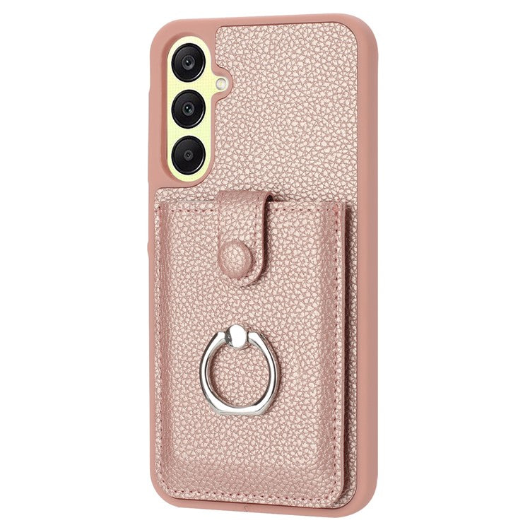 For Samsung Galaxy A25 5G (Global) (161.0 x 76.5 x 8.3mm) Case Drawing Type Card Slots Leather Back Cover with Ring Kickstand - Rose Gold