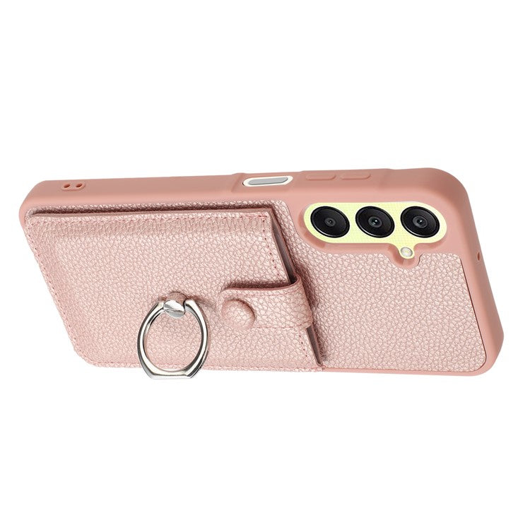 For Samsung Galaxy A25 5G (Global) (161.0 x 76.5 x 8.3mm) Case Drawing Type Card Slots Leather Back Cover with Ring Kickstand - Rose Gold