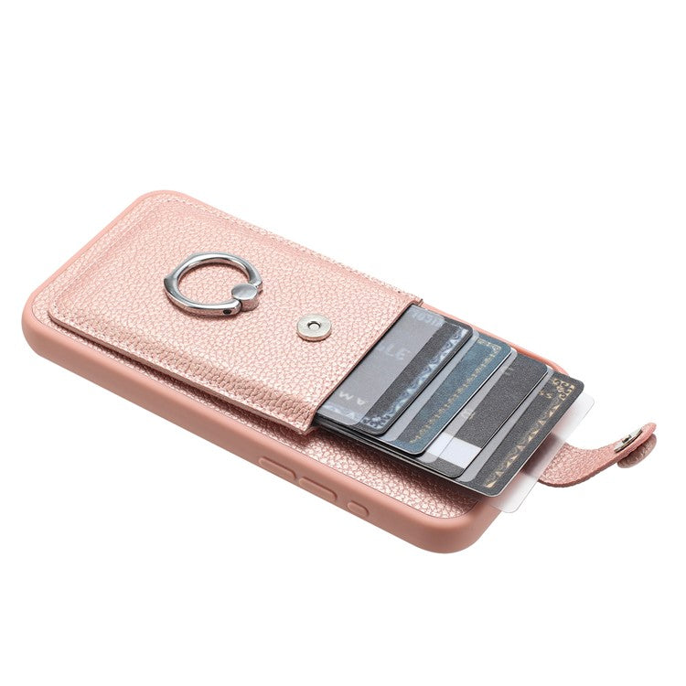 For Samsung Galaxy A25 5G (Global) (161.0 x 76.5 x 8.3mm) Case Drawing Type Card Slots Leather Back Cover with Ring Kickstand - Rose Gold