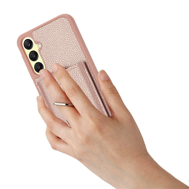 For Samsung Galaxy A25 5G (Global) (161.0 x 76.5 x 8.3mm) Case Drawing Type Card Slots Leather Back Cover with Ring Kickstand - Rose Gold