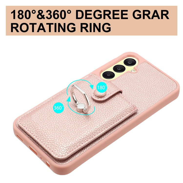 For Samsung Galaxy A25 5G (Global) (161.0 x 76.5 x 8.3mm) Case Drawing Type Card Slots Leather Back Cover with Ring Kickstand - Rose Gold