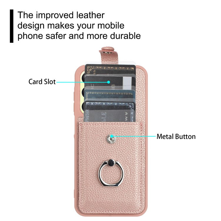 For Samsung Galaxy A25 5G (Global) (161.0 x 76.5 x 8.3mm) Case Drawing Type Card Slots Leather Back Cover with Ring Kickstand - Rose Gold
