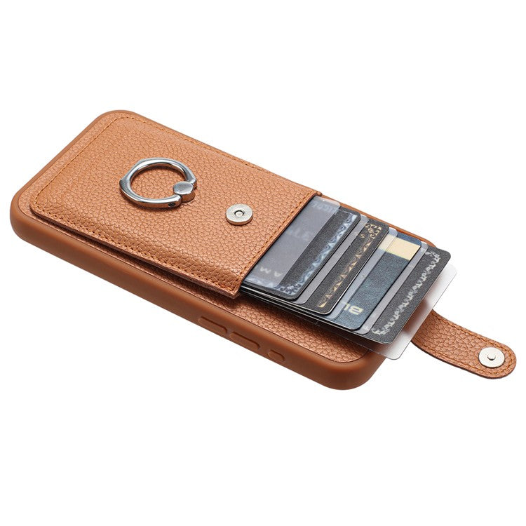 For Samsung Galaxy A54 5G Case Drawing Type Card Slots Litchi Texture Leather Back Cover with Ring Kickstand - Brown