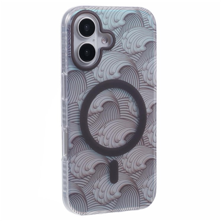 For iPhone 16 Plus Case Compatible with MagSafe Sea Waves IMD TPU+Acrylic Phone Cover - Grey