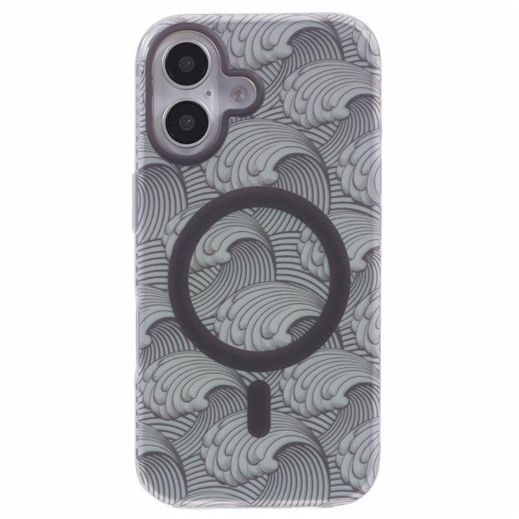 For iPhone 16 Plus Case Compatible with MagSafe Sea Waves IMD TPU+Acrylic Phone Cover - Grey