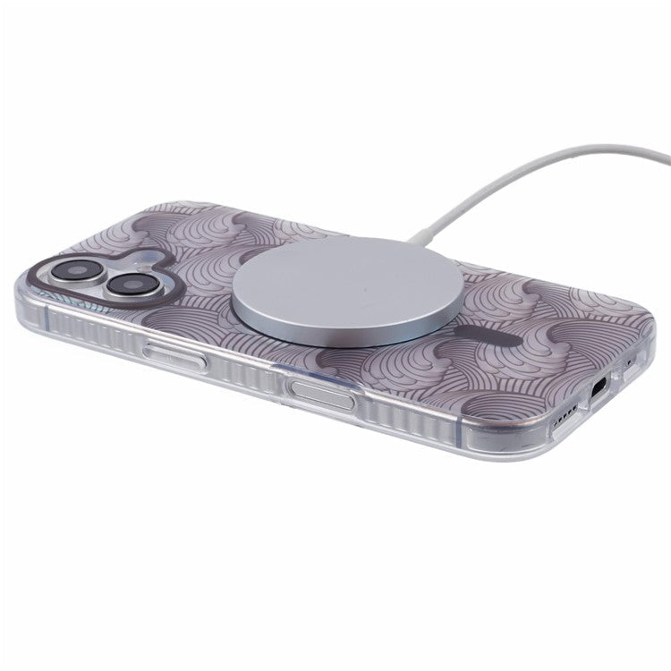 For iPhone 16 Plus Case Compatible with MagSafe Sea Waves IMD TPU+Acrylic Phone Cover - Grey