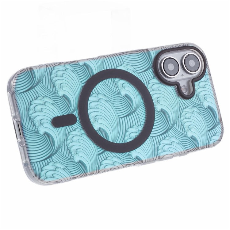 For iPhone 16 Plus Case Compatible with MagSafe Sea Waves IMD TPU+Acrylic Phone Cover - Grey