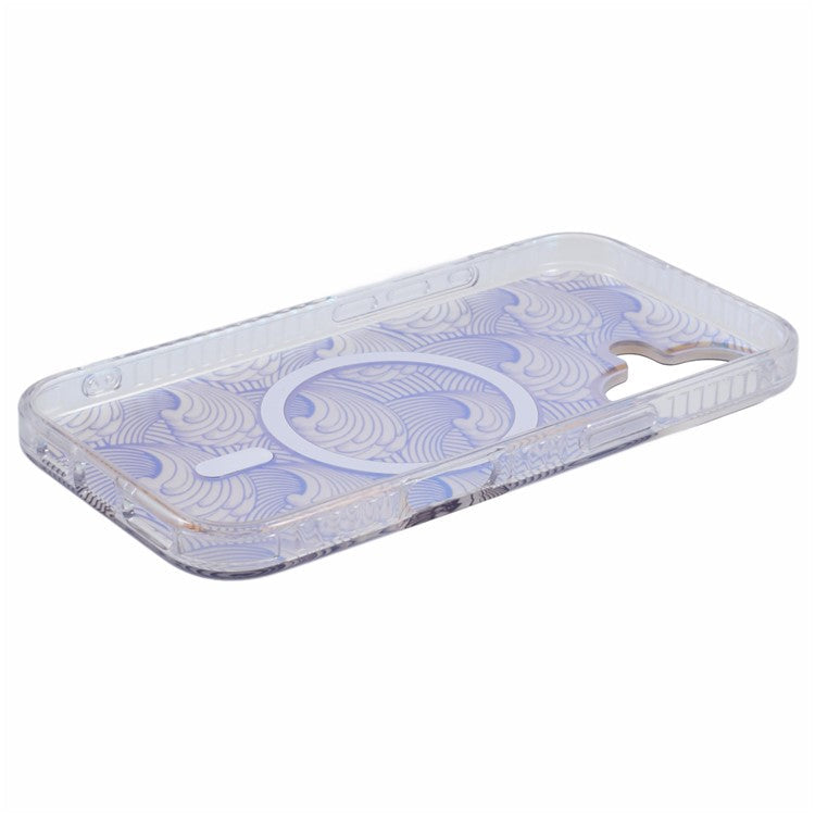 For iPhone 16 Plus Case Compatible with MagSafe Sea Waves IMD TPU+Acrylic Phone Cover - Grey