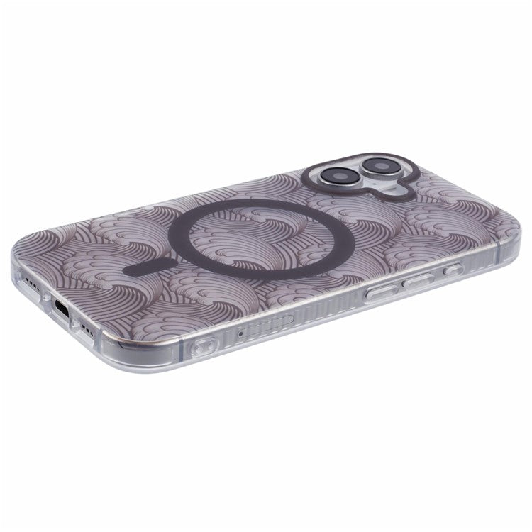 For iPhone 16 Plus Case Compatible with MagSafe Sea Waves IMD TPU+Acrylic Phone Cover - Grey