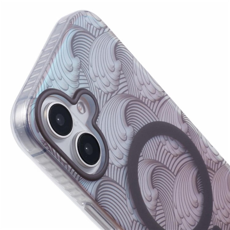 For iPhone 16 Plus Case Compatible with MagSafe Sea Waves IMD TPU+Acrylic Phone Cover - Grey