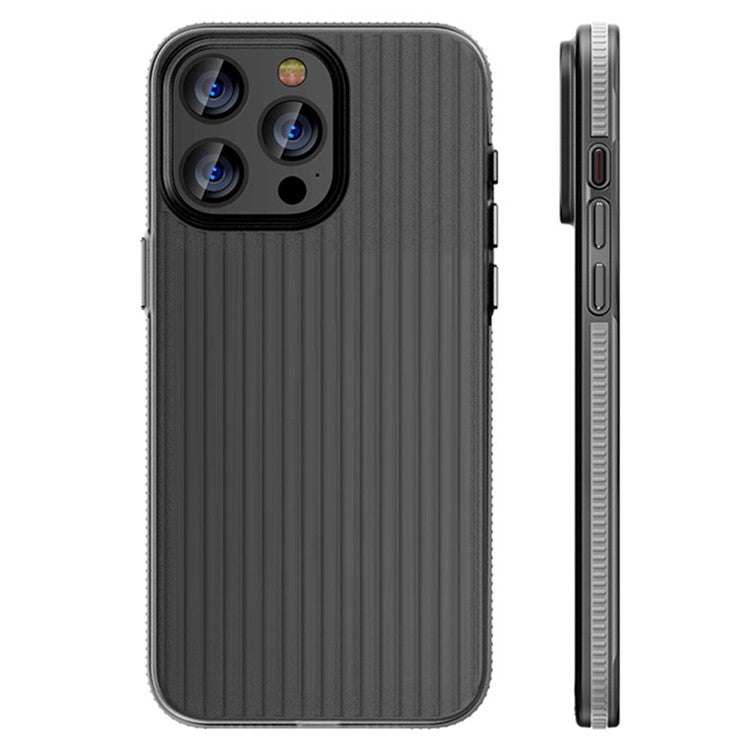 For iPhone 16 Pro Case Corrugated Texture Matte PC Skin-touch Phone Cover - Grey Edge