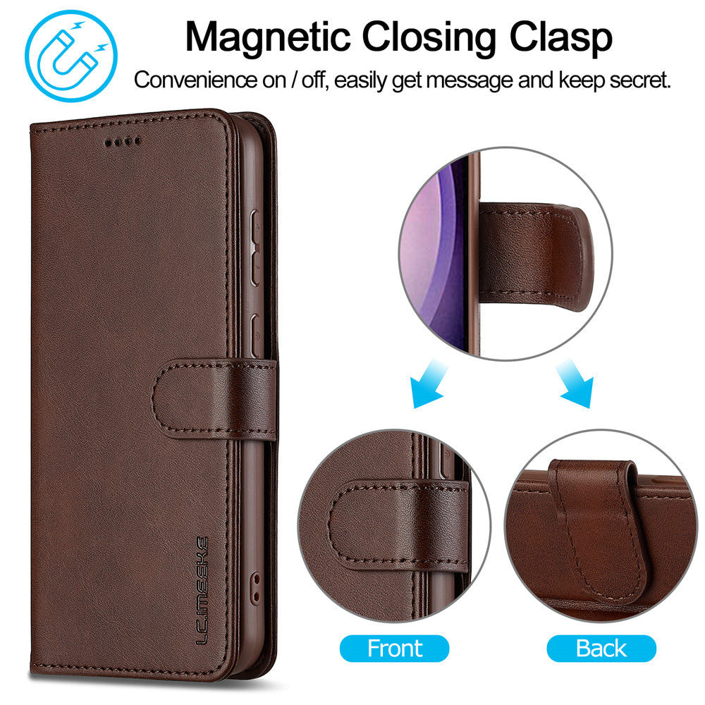LC.IMEEKE For Samsung Galaxy A16 5G / A16 4G Case Calf Texture PU Leather Stand Wallet Phone Cover - Brown