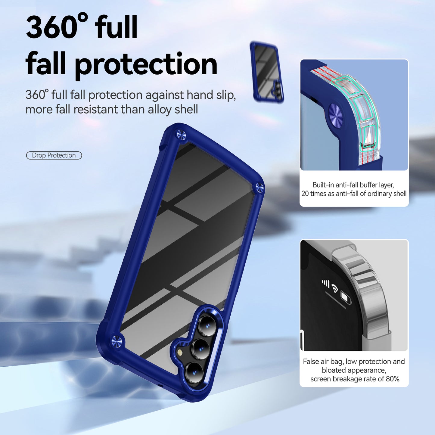 For Samsung Galaxy A16 5G / A16 4G Case Anti-Drop Alloy Lens Frame PC+TPU Phone Cover - Blue