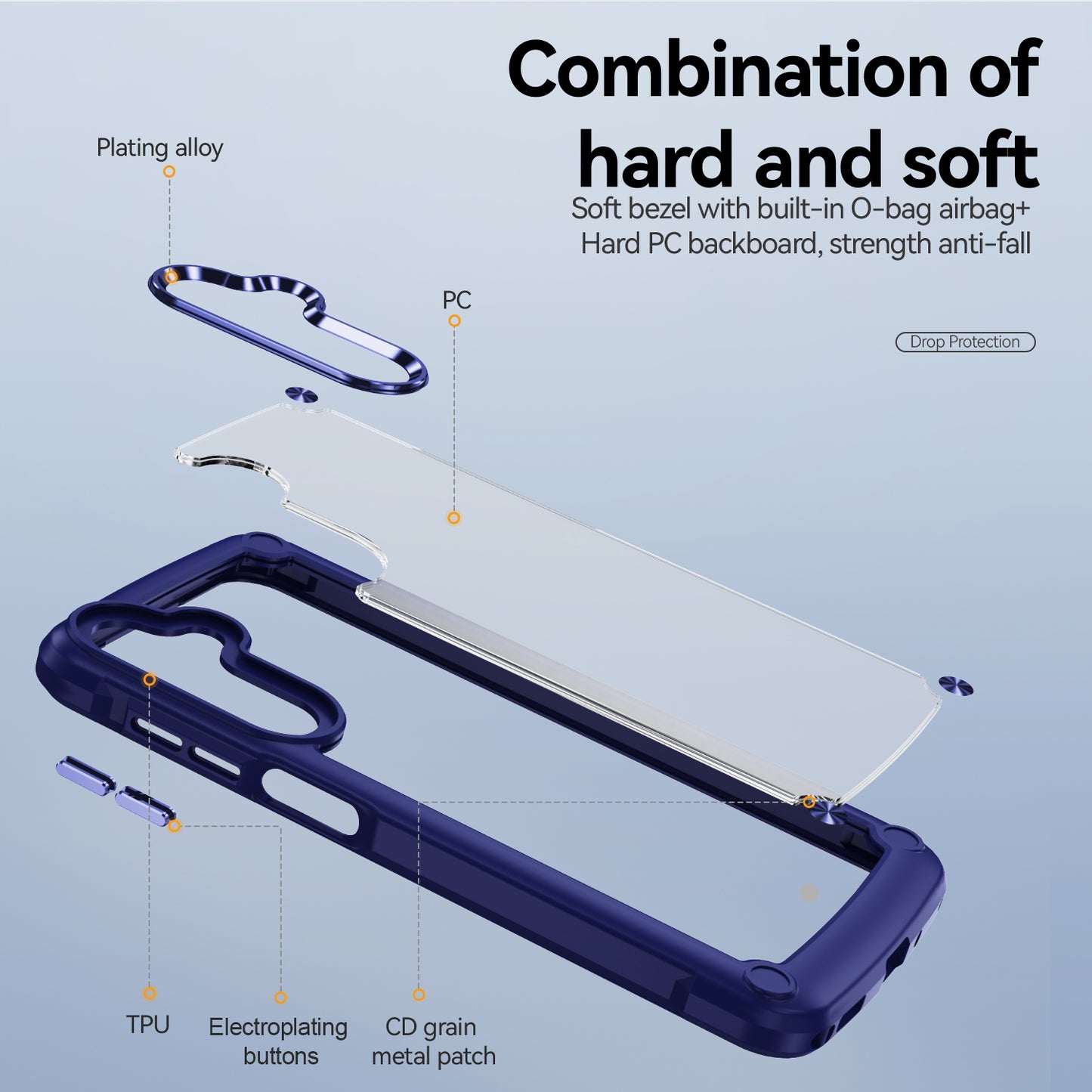 For Samsung Galaxy A16 5G / A16 4G Case Anti-Drop Alloy Lens Frame PC+TPU Phone Cover - Blue