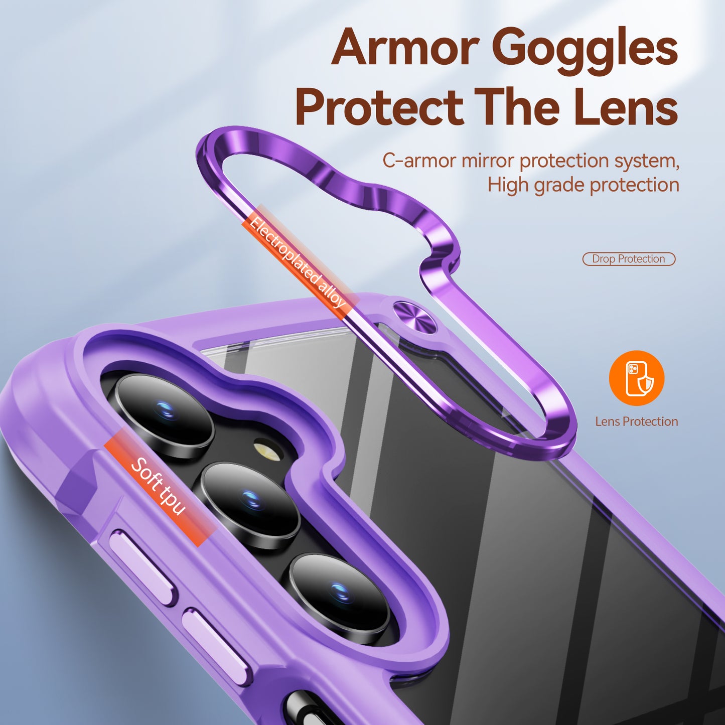 For Samsung Galaxy A16 5G / A16 4G Case Anti-Drop Alloy Lens Frame PC+TPU Phone Cover - Purple