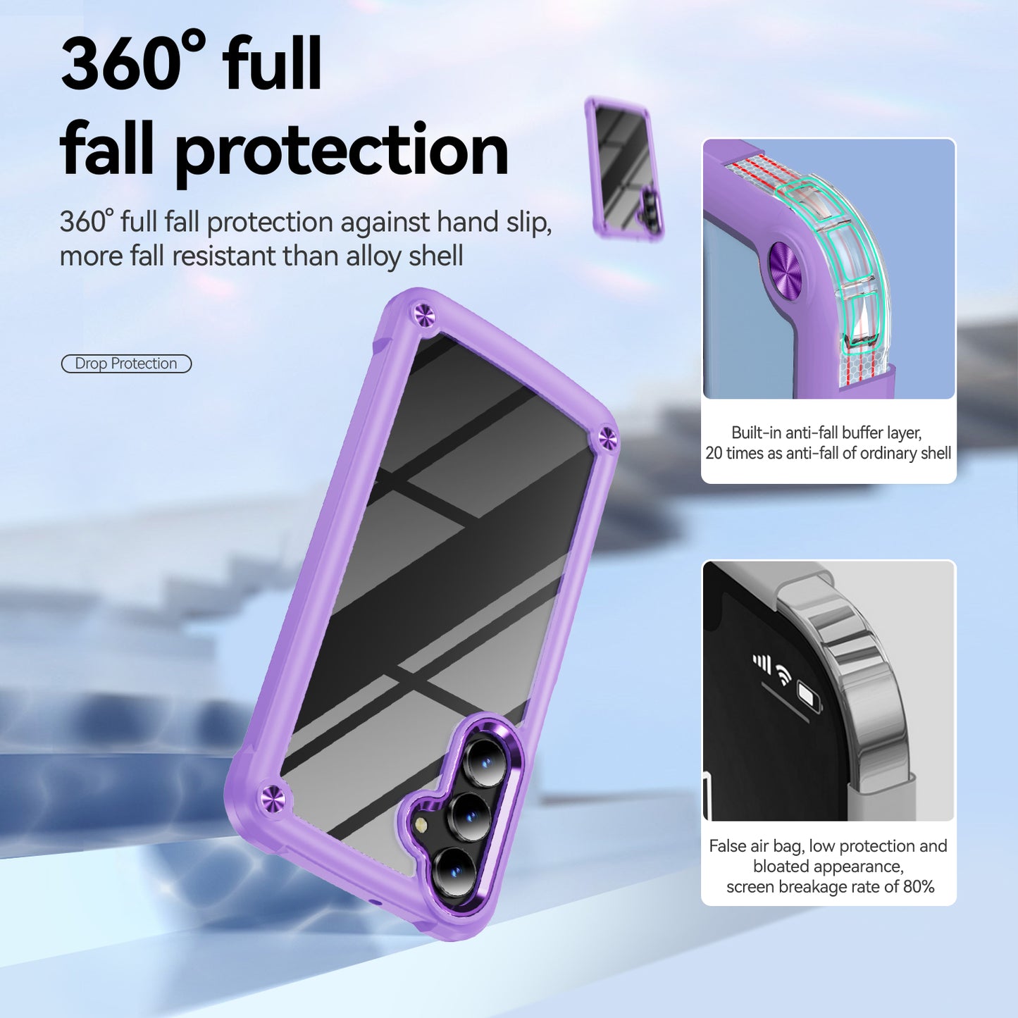 For Samsung Galaxy A16 5G / A16 4G Case Anti-Drop Alloy Lens Frame PC+TPU Phone Cover - Purple
