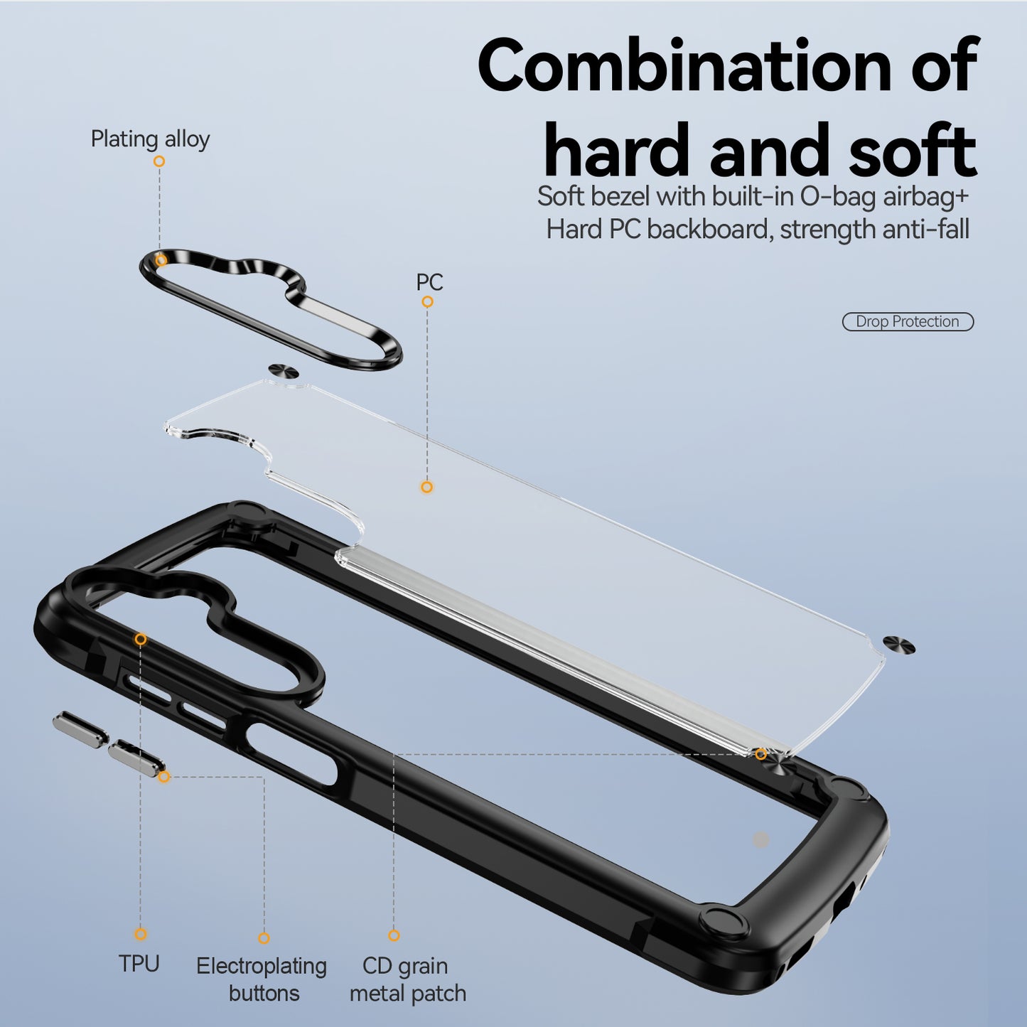 For Samsung Galaxy A16 5G / A16 4G Case Anti-Drop Alloy Lens Frame PC+TPU Phone Cover - Black