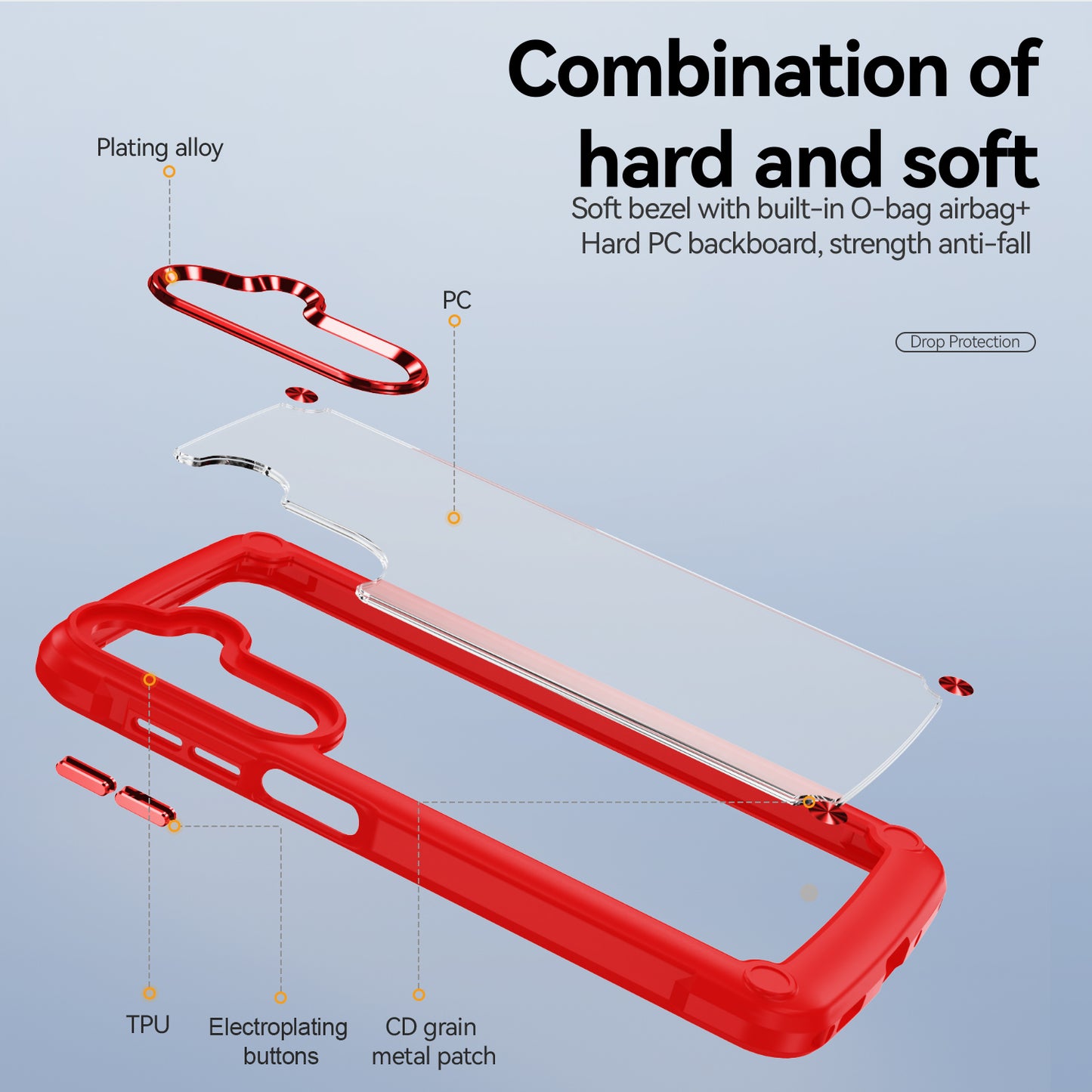 For Samsung Galaxy A16 5G / A16 4G Case Anti-Drop Alloy Lens Frame PC+TPU Phone Cover - Red