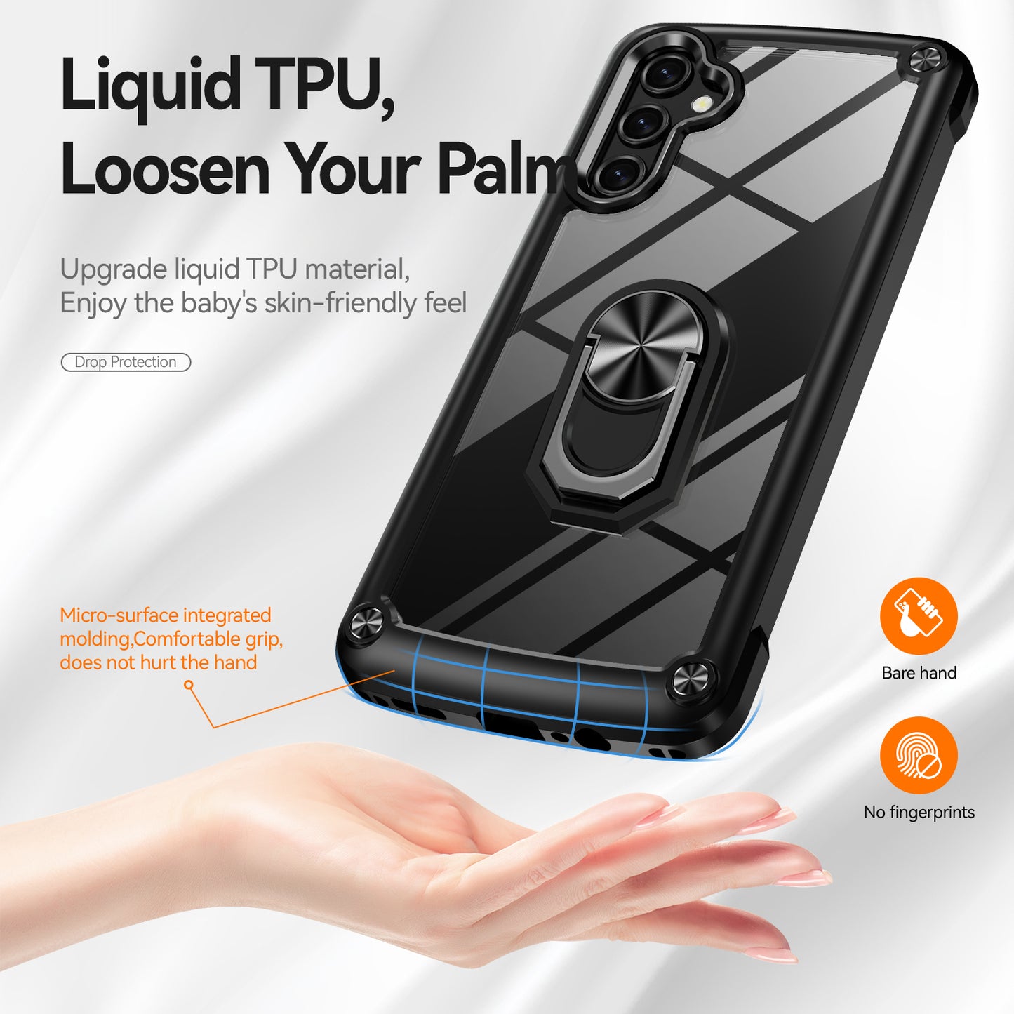 For Samsung Galaxy A16 5G / A16 4G Case Alloy Lens Frame PC + TPU Kickstand Phone Back Cover - Black