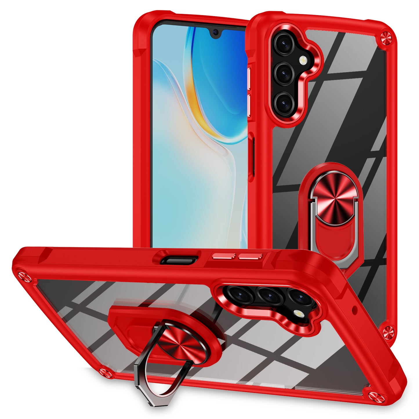 For Samsung Galaxy A16 5G / A16 4G Case Alloy Lens Frame PC + TPU Kickstand Phone Back Cover - Red