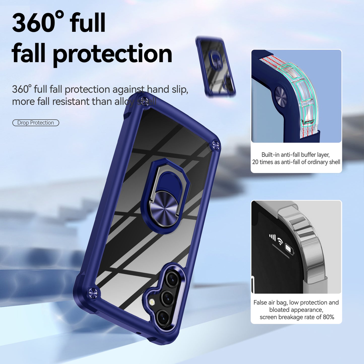 For Samsung Galaxy A16 5G / A16 4G Case Alloy Lens Frame PC + TPU Kickstand Phone Back Cover - Blue