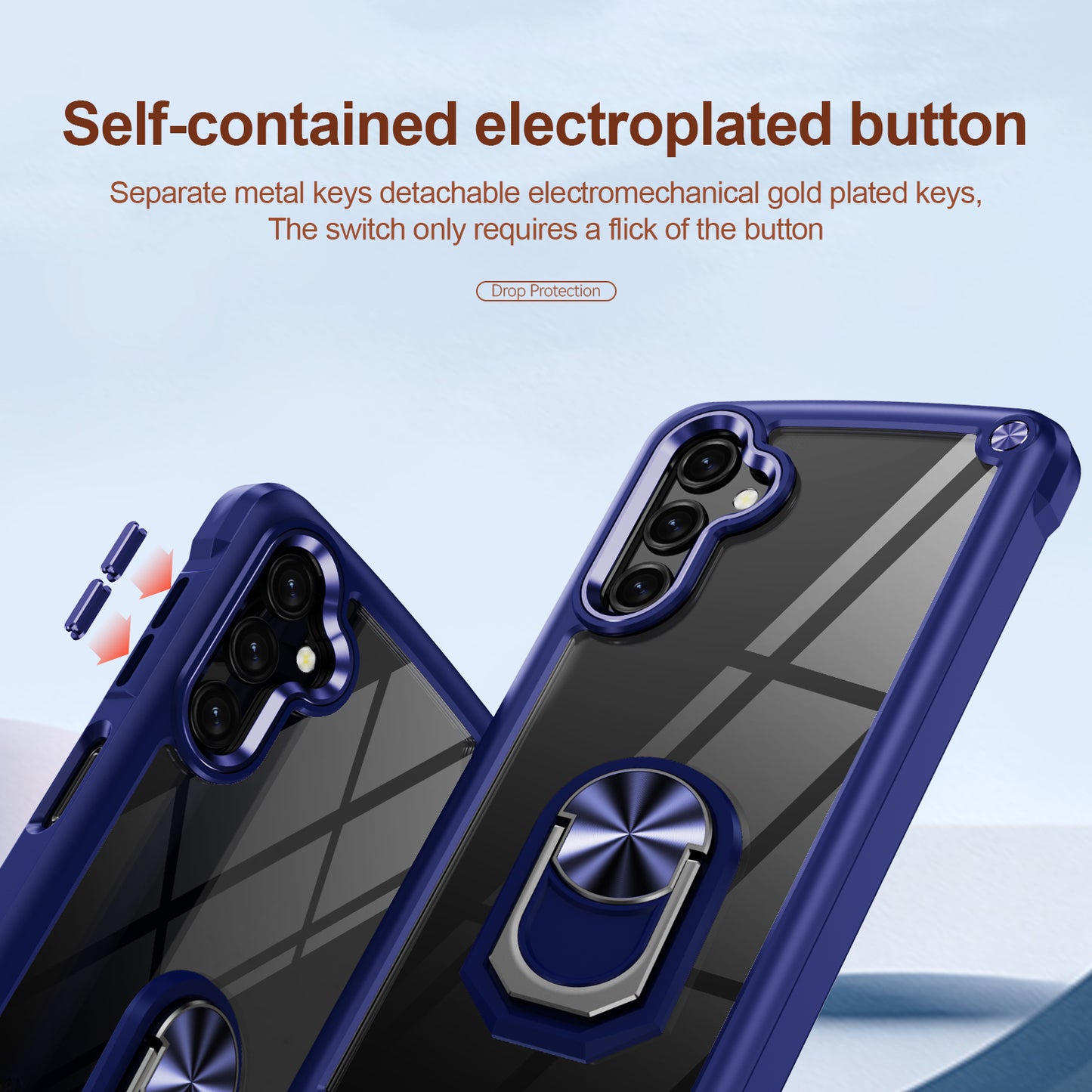 For Samsung Galaxy A16 5G / A16 4G Case Alloy Lens Frame PC + TPU Kickstand Phone Back Cover - Blue