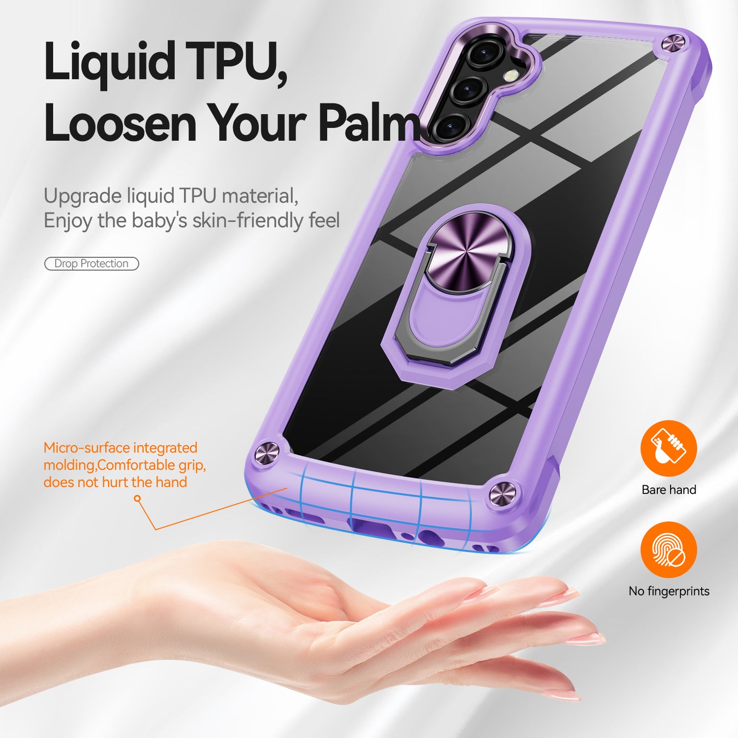 For Samsung Galaxy A16 5G / A16 4G Case Alloy Lens Frame PC + TPU Kickstand Phone Back Cover - Purple