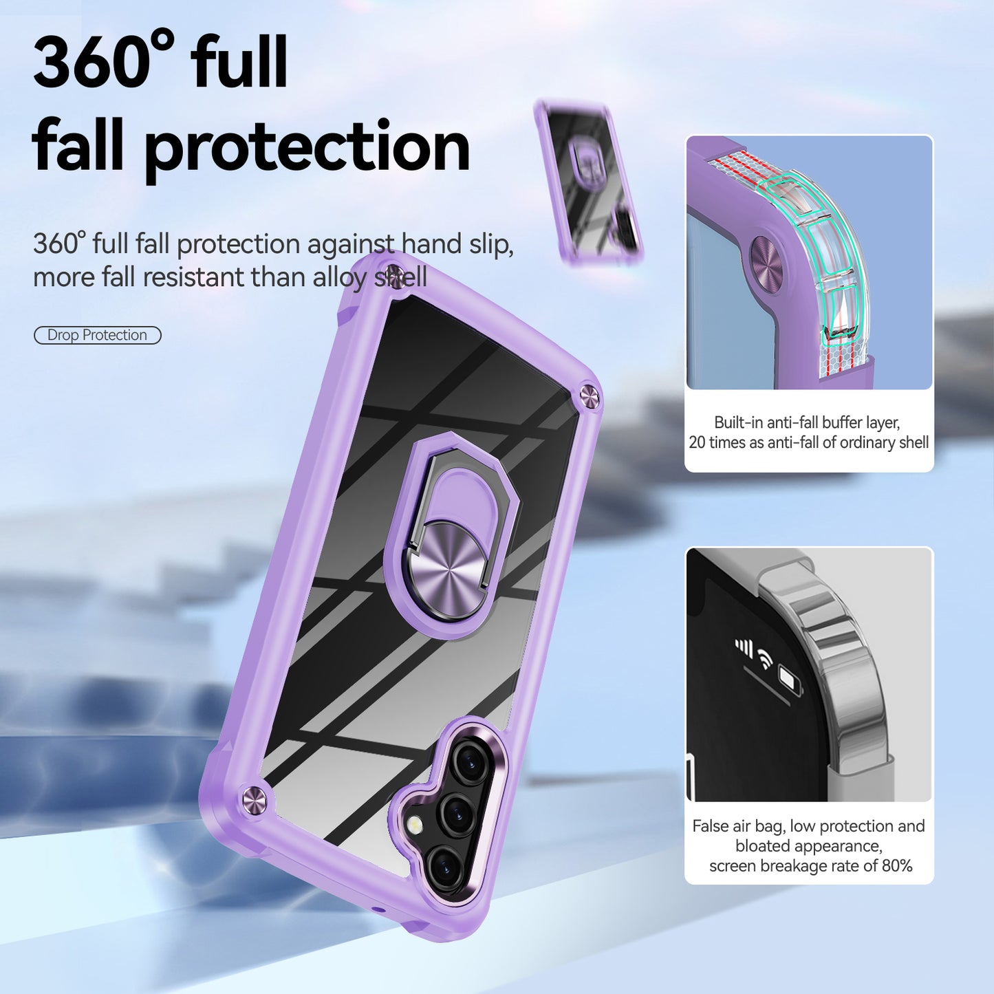 For Samsung Galaxy A16 5G / A16 4G Case Alloy Lens Frame PC + TPU Kickstand Phone Back Cover - Purple