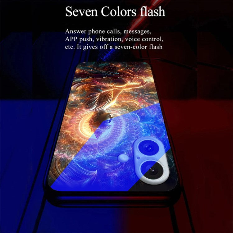 For iPhone 16 Case Call Flash Series Pattern Printing Tempered Glass + TPU Combo Phone Case - Colorful Buddha