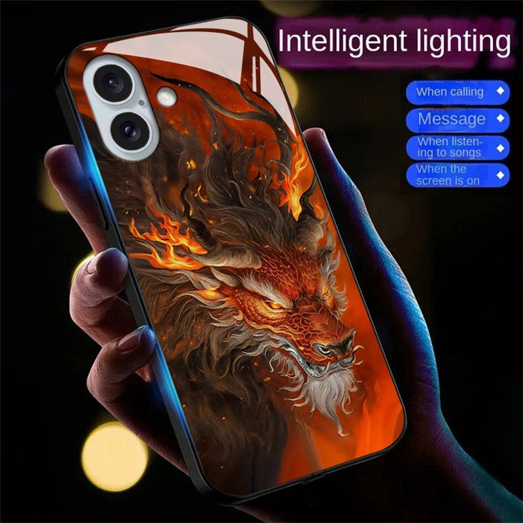 For iPhone 16 Plus Case Call Flash Series Pattern Printing Tempered Glass + TPU Combo Phone Case - Red Fire Dragon