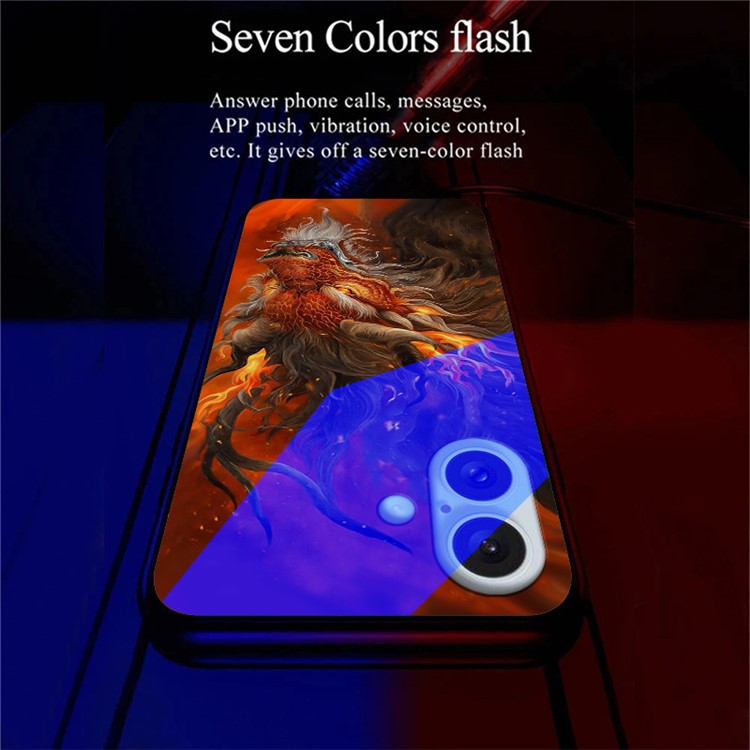 For iPhone 16 Plus Case Call Flash Series Pattern Printing Tempered Glass + TPU Combo Phone Case - Red Fire Dragon