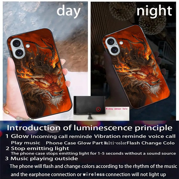 For iPhone 16 Plus Case Call Flash Series Pattern Printing Tempered Glass + TPU Combo Phone Case - Red Fire Dragon