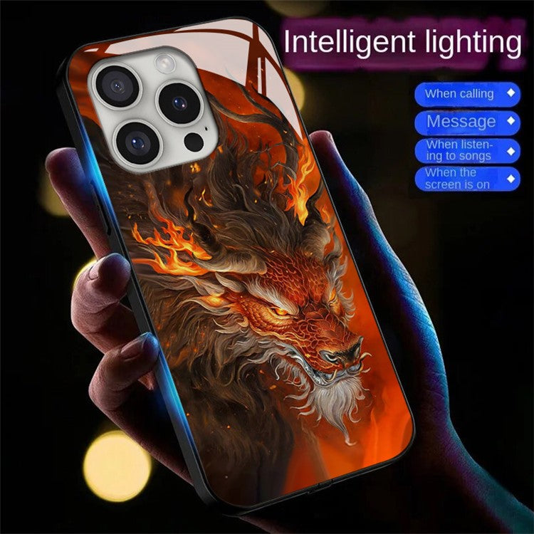 For iPhone 16 Pro Case Call Flash Series Pattern Printing Tempered Glass + TPU Combo Phone Case - Red Fire Dragon