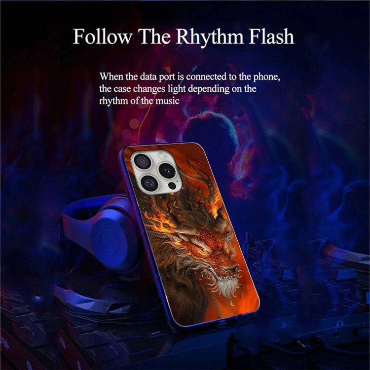 For iPhone 16 Pro Case Call Flash Series Pattern Printing Tempered Glass + TPU Combo Phone Case - Red Fire Dragon