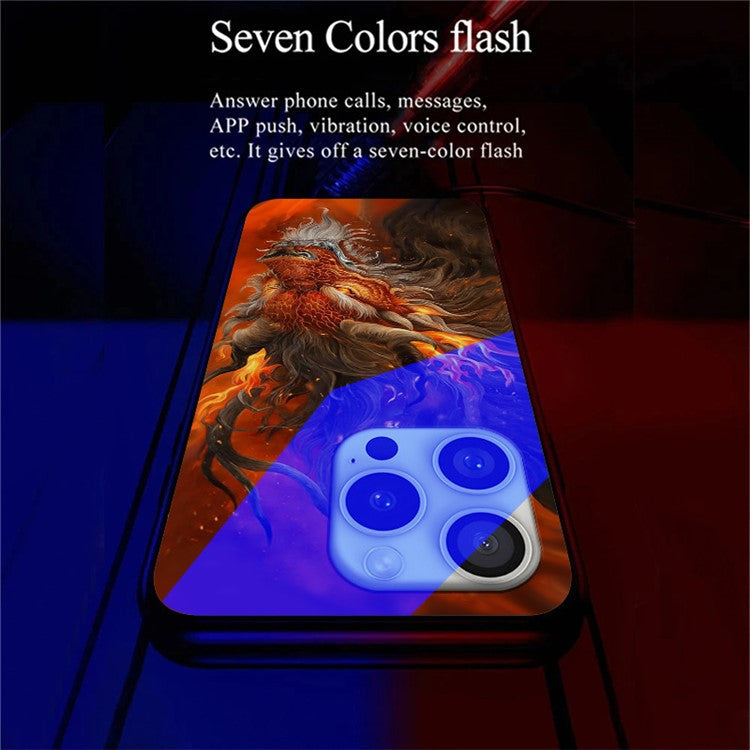 For iPhone 16 Pro Case Call Flash Series Pattern Printing Tempered Glass + TPU Combo Phone Case - Red Fire Dragon