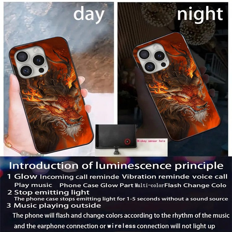 For iPhone 16 Pro Case Call Flash Series Pattern Printing Tempered Glass + TPU Combo Phone Case - Red Fire Dragon