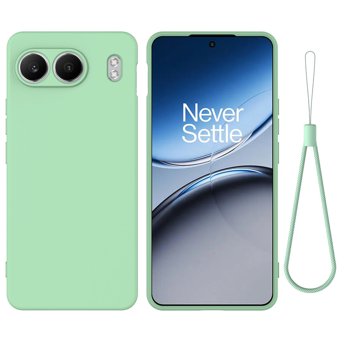 For OnePlus Nord 4 Case Liquid Silicone Anti-Scratch Phone Cover with Hand Strap - Green