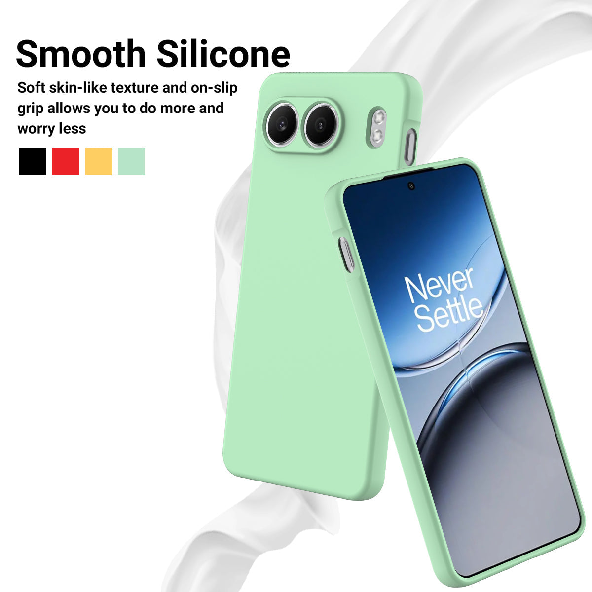 For OnePlus Nord 4 Case Liquid Silicone Anti-Scratch Phone Cover with Hand Strap - Green
