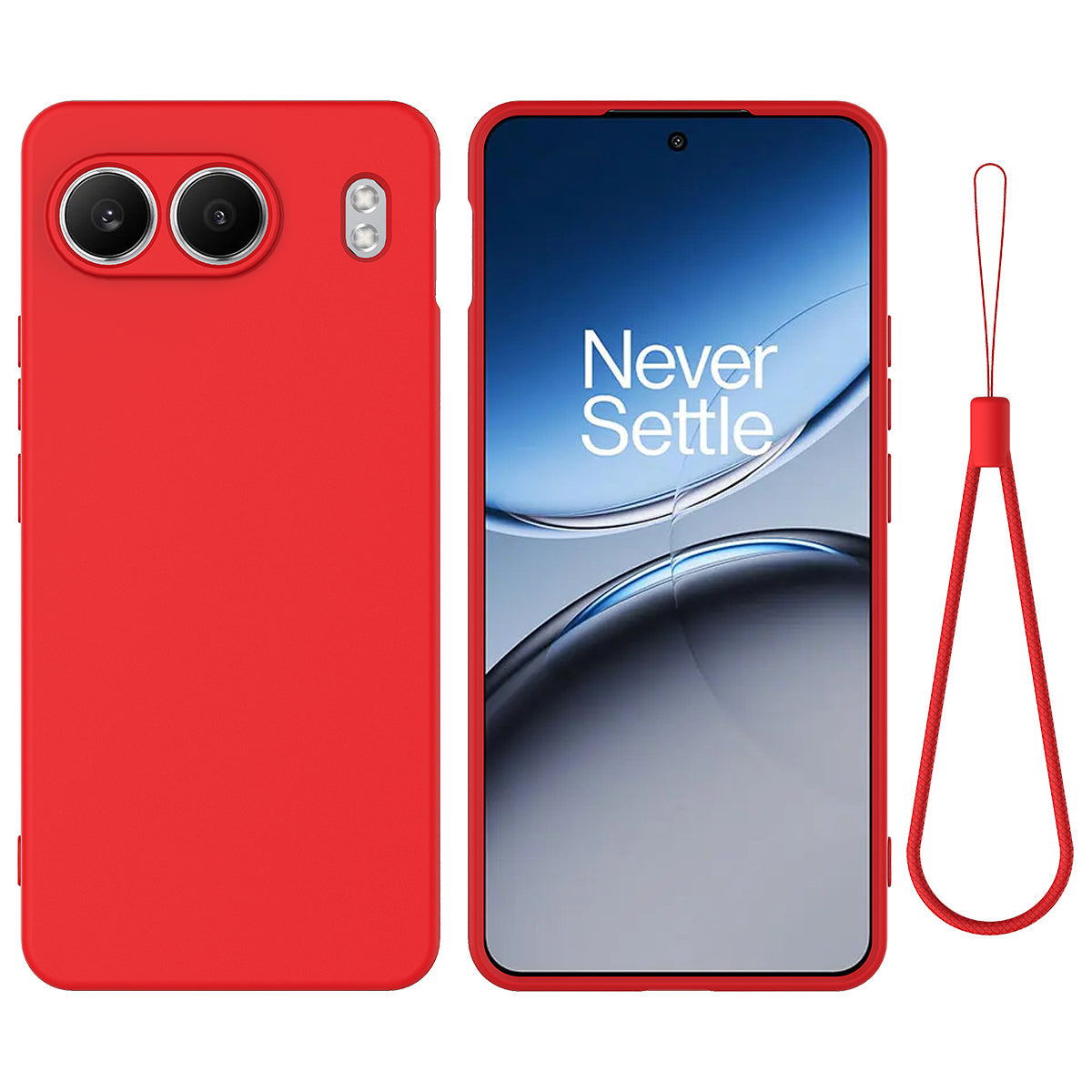 For OnePlus Nord 4 Case Liquid Silicone Anti-Scratch Phone Cover with Hand Strap - Red