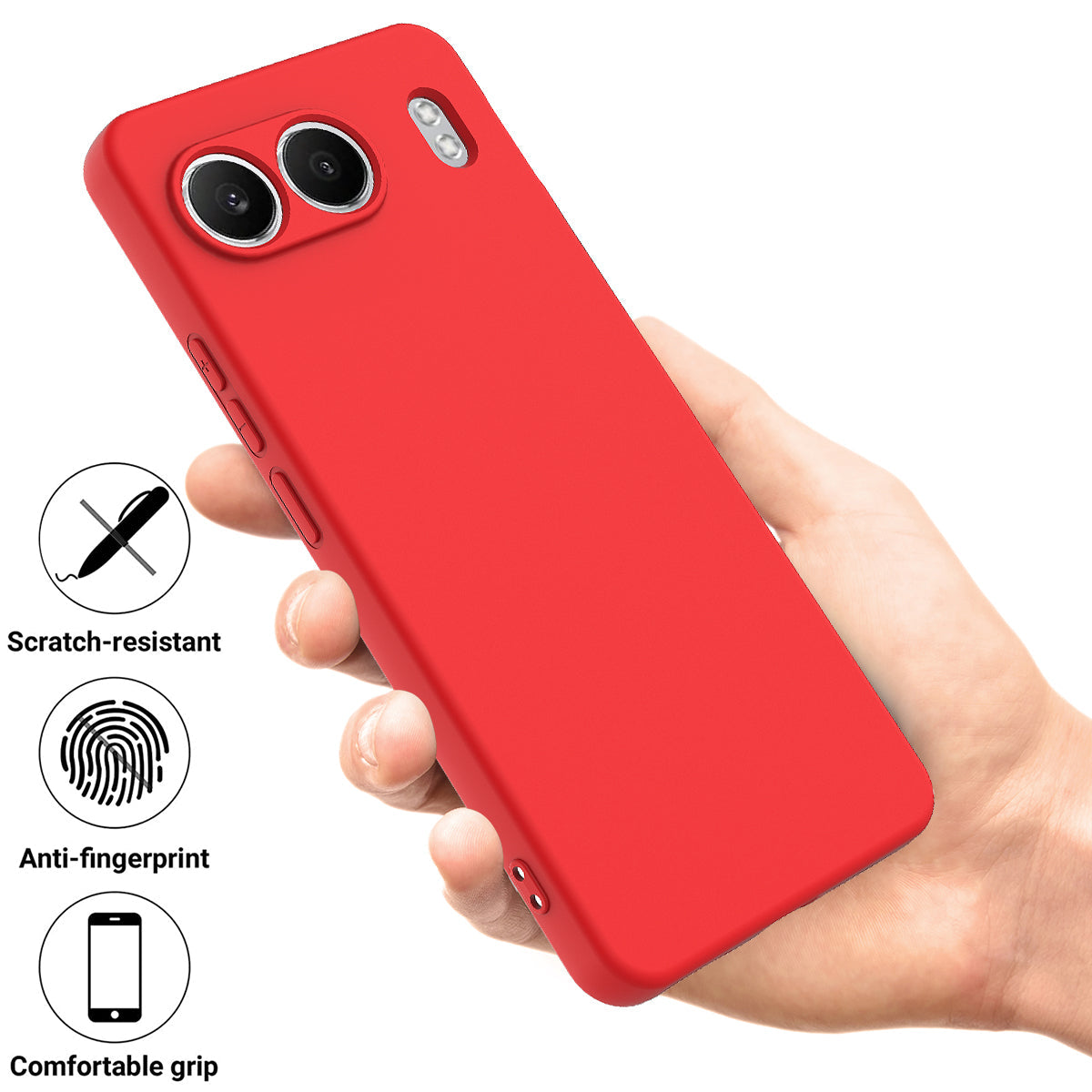 For OnePlus Nord 4 Case Liquid Silicone Anti-Scratch Phone Cover with Hand Strap - Red