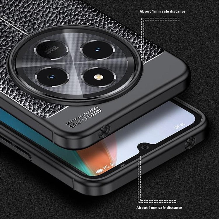 For Xiaomi Poco C75 4G / Redmi 14R 5G / 14C 4G Case Litchi Texture TPU Flexible Phone Cover, Black