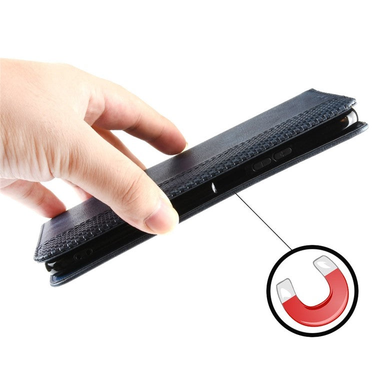 For Motorola Edge 30 Neo 5G Magnetic Auto Closing Retro PU Leather Wallet Case Imprint Pattern Phone Stand Protective Cover - Blue