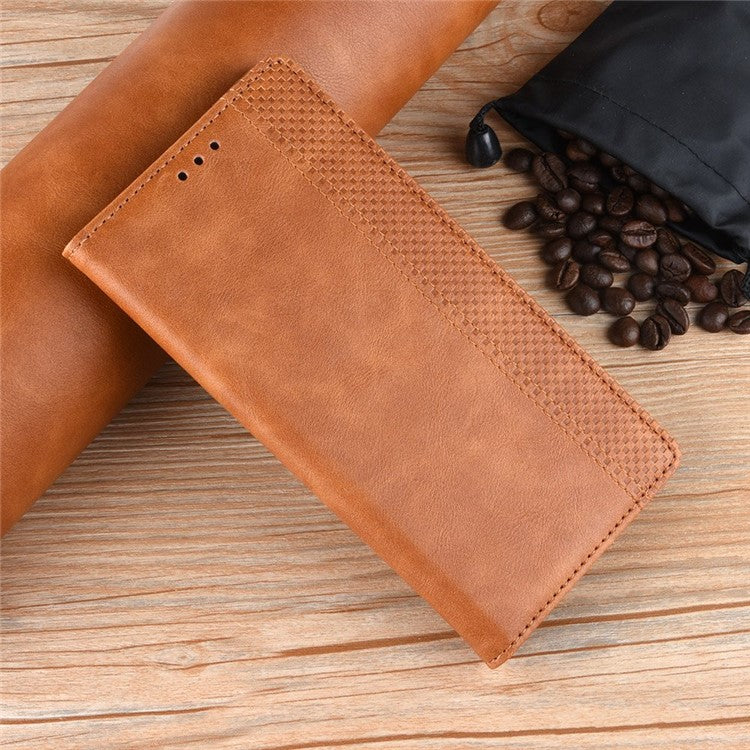 For Motorola Edge 30 Neo 5G Magnetic Auto Closing Retro PU Leather Wallet Case Imprint Pattern Phone Stand Protective Cover - Brown