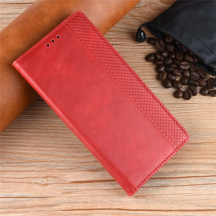 For Motorola Edge 30 Neo 5G Magnetic Auto Closing Retro PU Leather Wallet Case Imprint Pattern Phone Stand Protective Cover - Red
