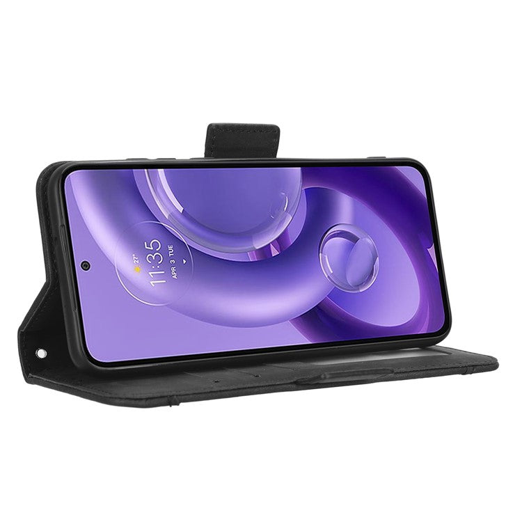 For Motorola Edge 30 Neo 5G PU Leather Multiple Card Slots Cover Side Magnetic Clasp Phone Stand Wallet Case - Black